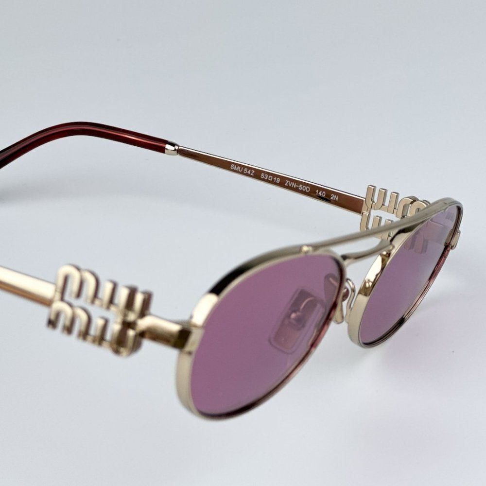 NEW Miu Miu MU54ZS ZVN50D Pale Gold Pink Mirror Silver Pilot Unisex Sunglasses - Picture 10 of 11